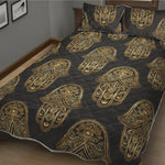 Gold Hamsa Pattern Print Quilt Bed Set