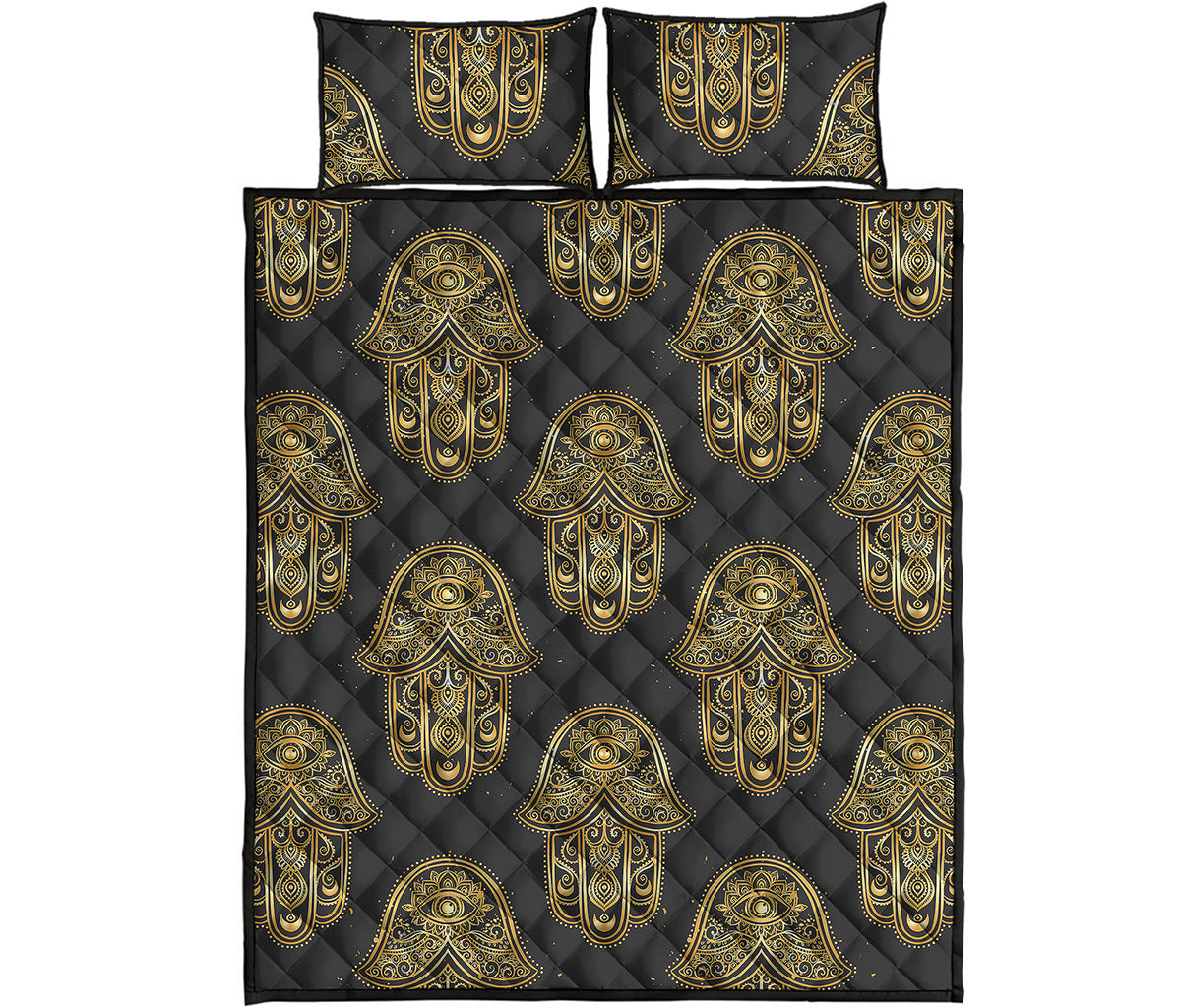 Gold Hamsa Pattern Print Quilt Bed Set
