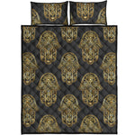 Gold Hamsa Pattern Print Quilt Bed Set
