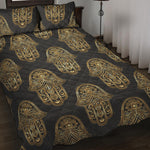Gold Hamsa Pattern Print Quilt Bed Set
