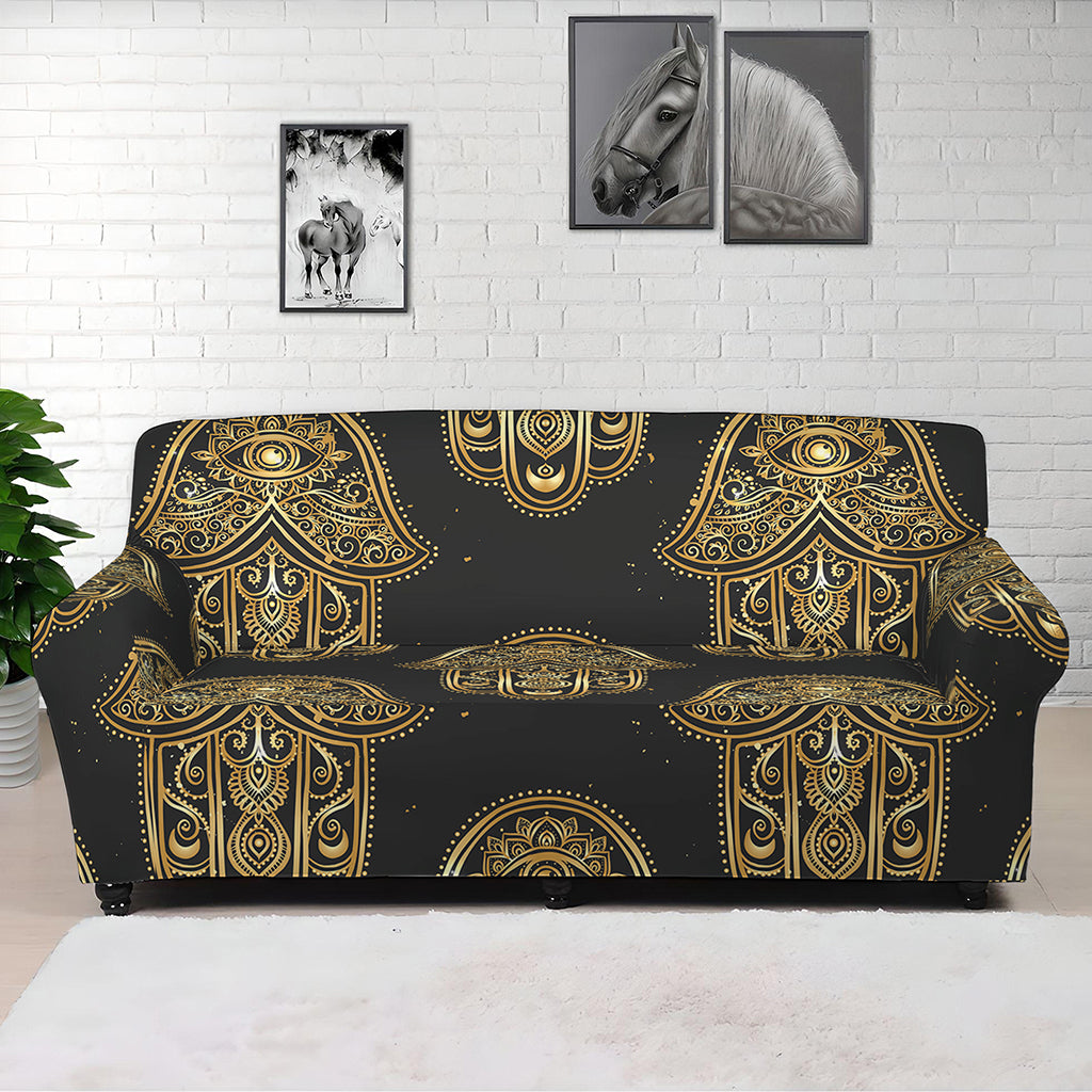 Gold Hamsa Pattern Print Sofa Cover
