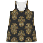 Gold Hamsa Pattern Print Women's Racerback Tank Top