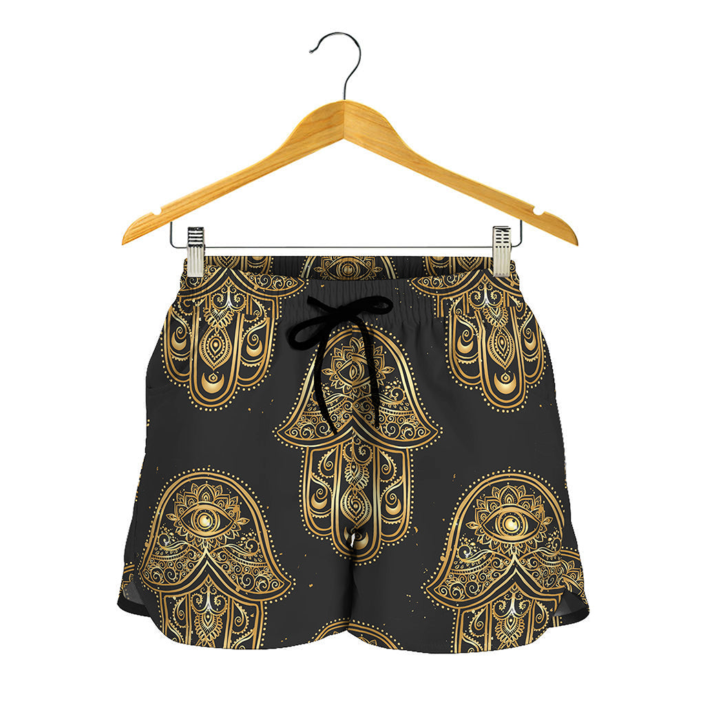 Gold Hamsa Pattern Print Women's Shorts