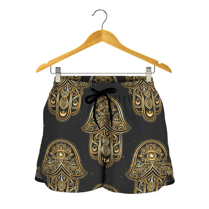 Gold Hamsa Pattern Print Women's Shorts
