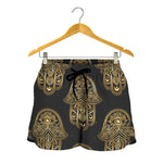 Gold Hamsa Pattern Print Women's Shorts