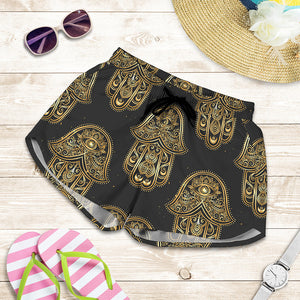 Gold Hamsa Pattern Print Women's Shorts