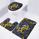 Gold Japanese Dragon Pattern Print 3 Piece Bath Mat Set