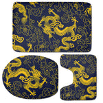 Gold Japanese Dragon Pattern Print 3 Piece Bath Mat Set