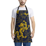 Gold Japanese Dragon Pattern Print Apron