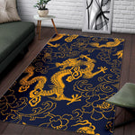 Gold Japanese Dragon Pattern Print Area Rug GearFrost