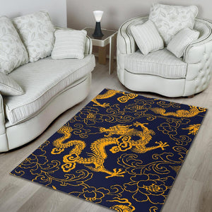 Gold Japanese Dragon Pattern Print Area Rug GearFrost