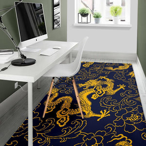 Gold Japanese Dragon Pattern Print Area Rug GearFrost