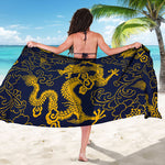 Gold Japanese Dragon Pattern Print Beach Sarong Wrap