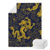 Gold Japanese Dragon Pattern Print Blanket