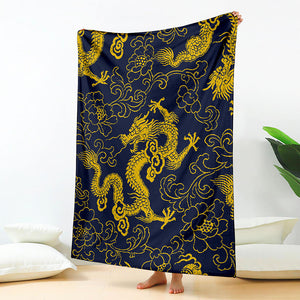 Gold Japanese Dragon Pattern Print Blanket