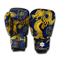 Gold Japanese Dragon Pattern Print Boxing Gloves