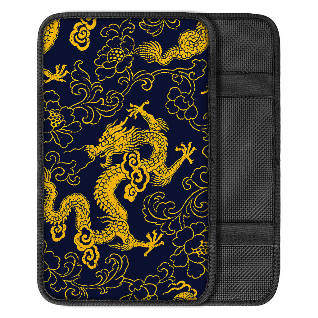 Gold Japanese Dragon Pattern Print Car Center Console Cover