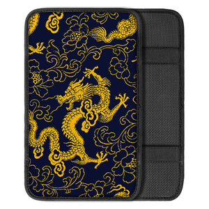 Gold Japanese Dragon Pattern Print Car Center Console Cover