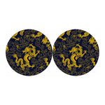 Gold Japanese Dragon Pattern Print Car Coasters