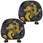 Gold Japanese Dragon Pattern Print Car Headrest Covers