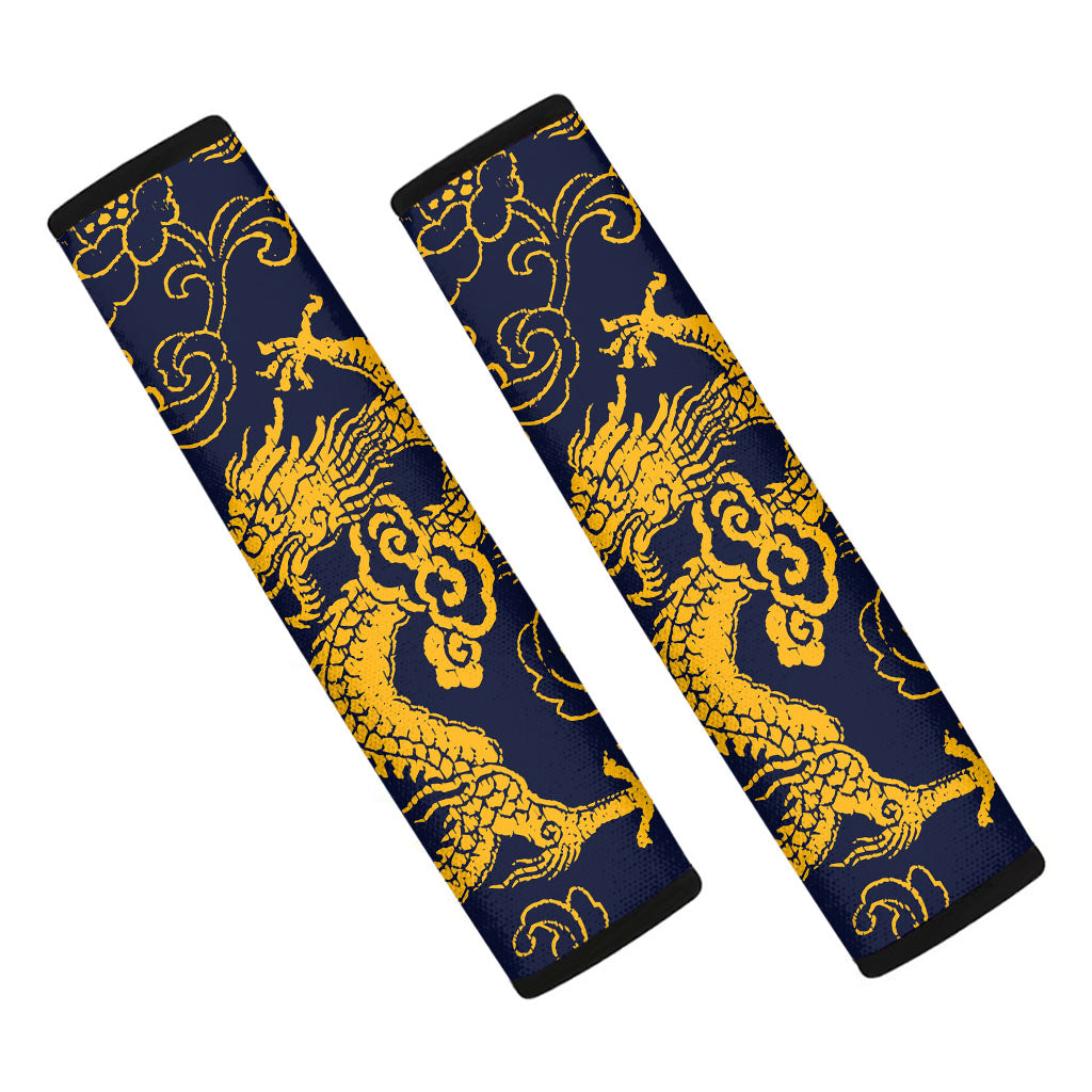 Gold Japanese Dragon Pattern Print Car Seat Belt Covers