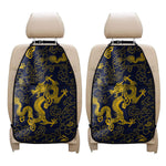 Gold Japanese Dragon Pattern Print Car Seat Organizers