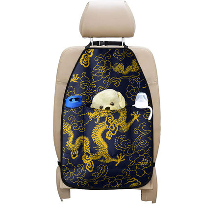 Gold Japanese Dragon Pattern Print Car Seat Organizers