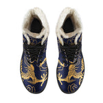 Gold Japanese Dragon Pattern Print Comfy Boots GearFrost
