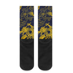 Gold Japanese Dragon Pattern Print Crew Socks