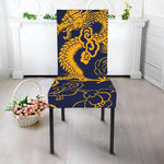 Gold Japanese Dragon Pattern Print Dining Chair Slipcover