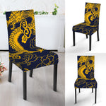 Gold Japanese Dragon Pattern Print Dining Chair Slipcover