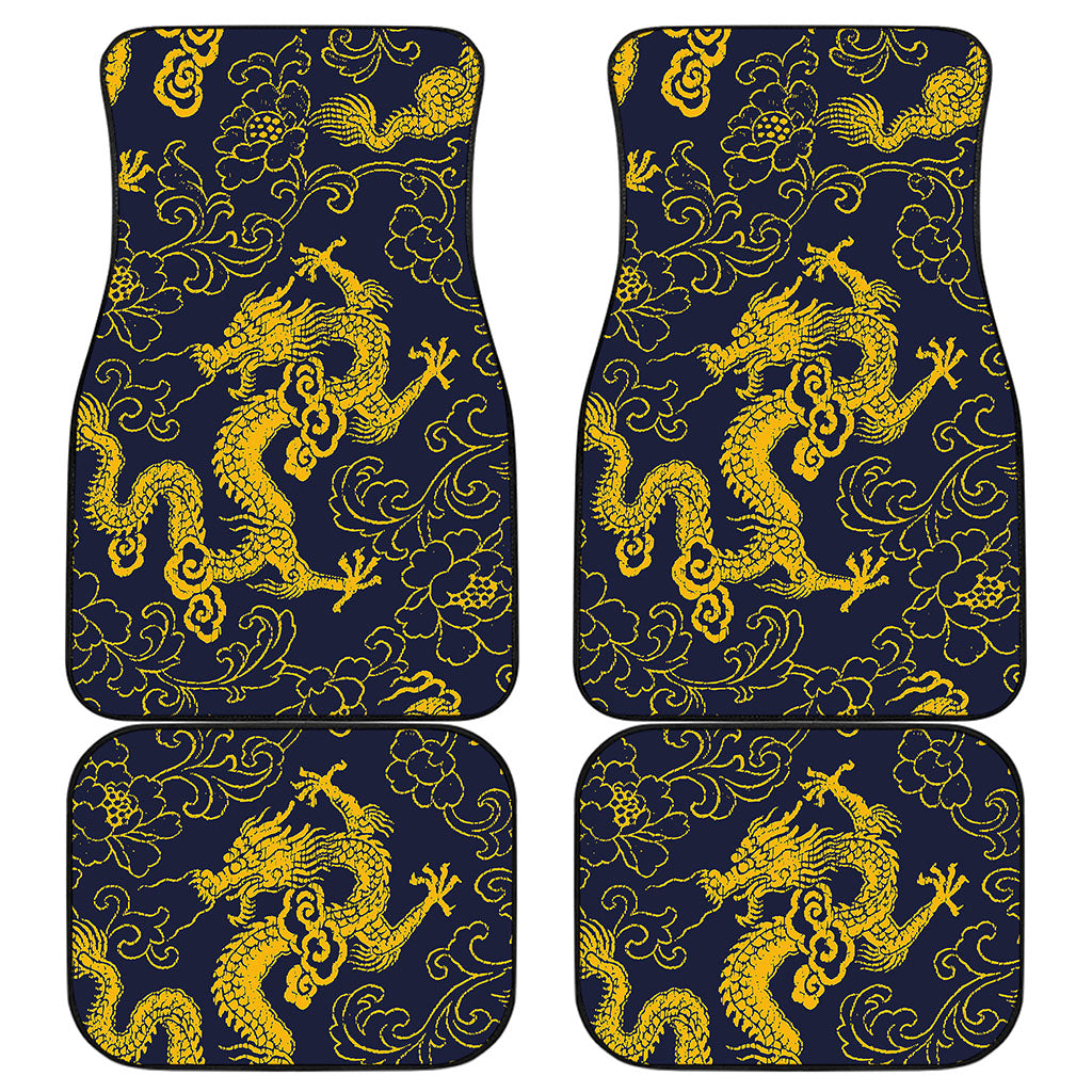 Gold Japanese Dragon Pattern Print Front and Back Car Floor Mats