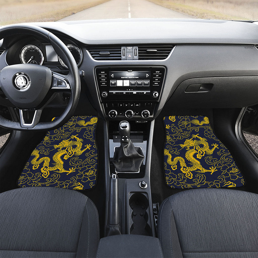 Gold Japanese Dragon Pattern Print Front and Back Car Floor Mats