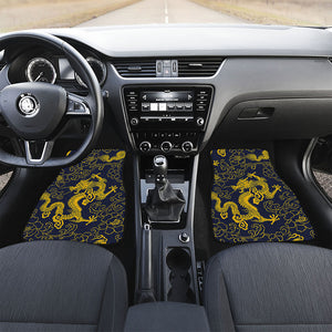 Gold Japanese Dragon Pattern Print Front and Back Car Floor Mats