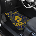 Gold Japanese Dragon Pattern Print Front and Back Car Floor Mats