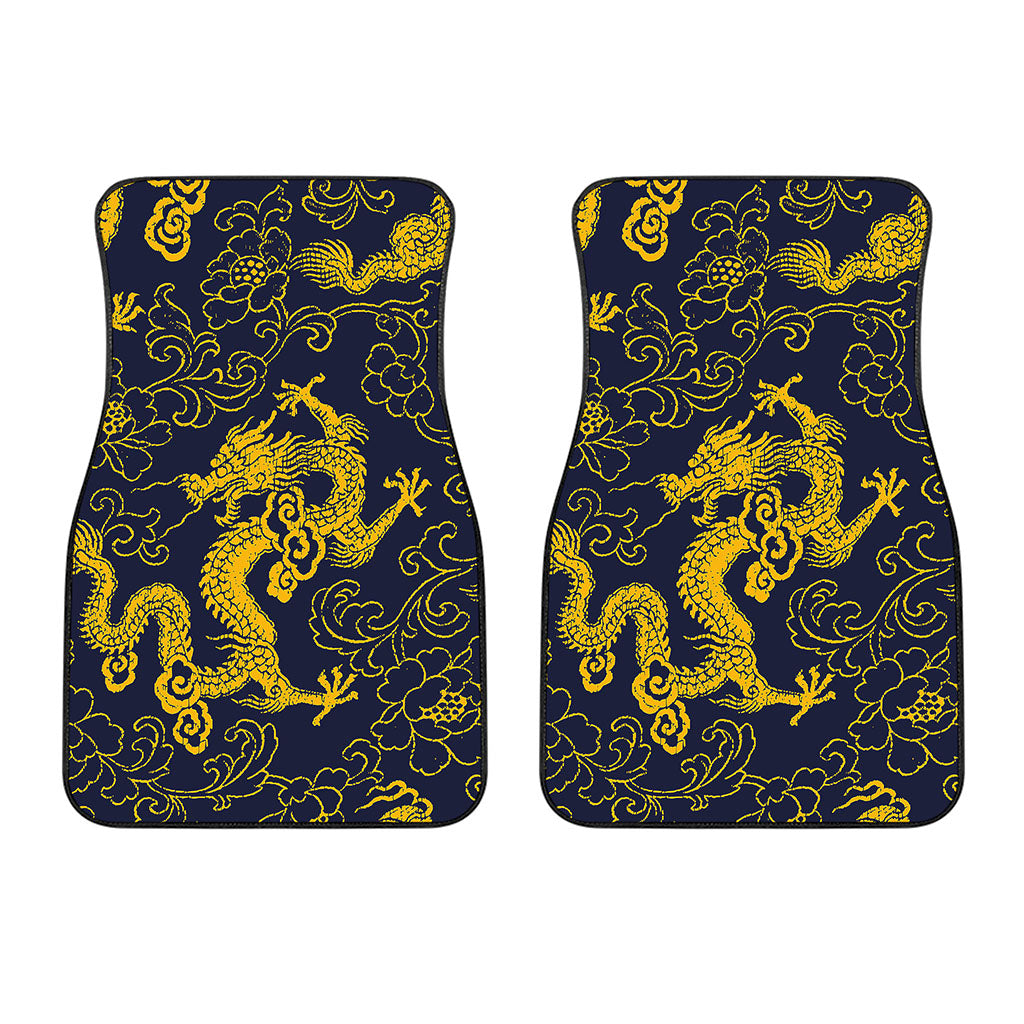 Gold Japanese Dragon Pattern Print Front Car Floor Mats