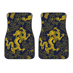 Gold Japanese Dragon Pattern Print Front Car Floor Mats