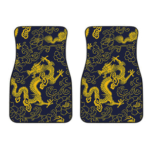 Gold Japanese Dragon Pattern Print Front Car Floor Mats