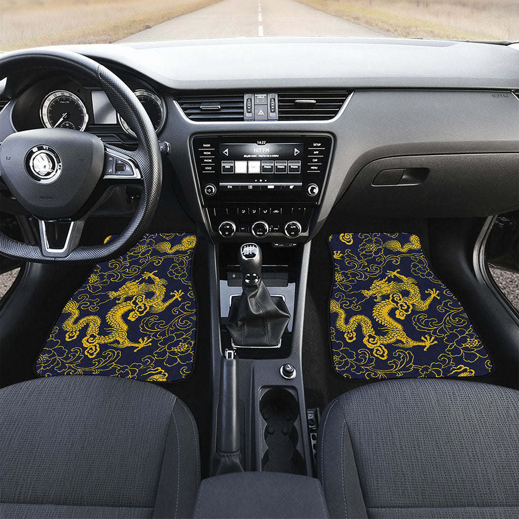 Gold Japanese Dragon Pattern Print Front Car Floor Mats