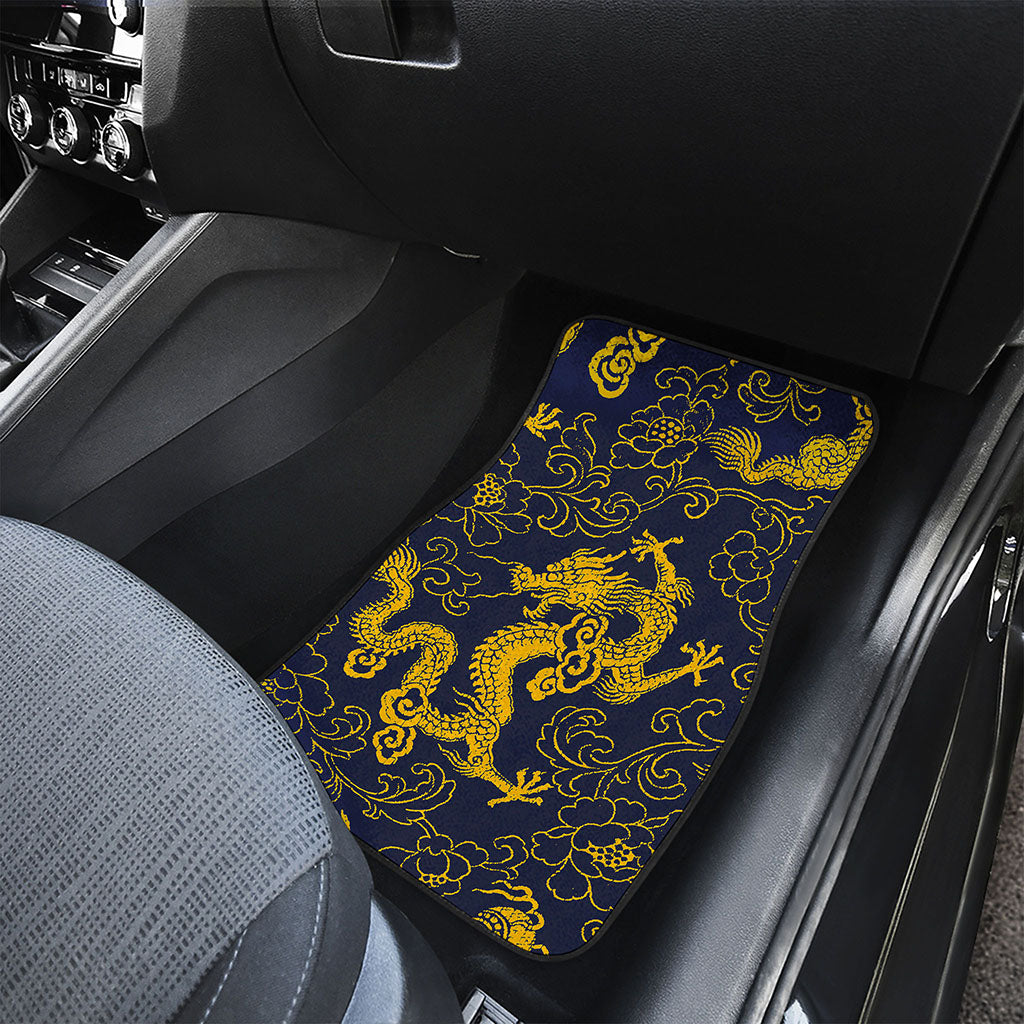 Gold Japanese Dragon Pattern Print Front Car Floor Mats