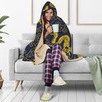 Gold Japanese Dragon Pattern Print Hooded Blanket