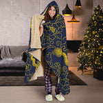 Gold Japanese Dragon Pattern Print Hooded Blanket