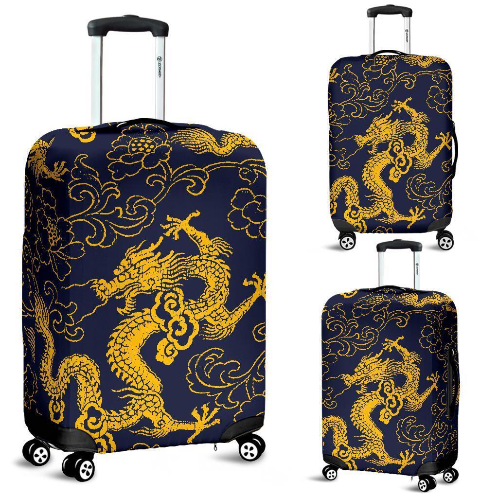 Gold Japanese Dragon Pattern Print Luggage Cover GearFrost