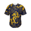 Gold Japanese Dragon Pattern Print Men's Baseball Jersey