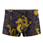 Gold Japanese Dragon Pattern Print Men's Boxer Briefs