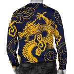 Gold Japanese Dragon Pattern Print Men's Crewneck Sweatshirt GearFrost