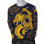 Gold Japanese Dragon Pattern Print Men's Crewneck Sweatshirt GearFrost