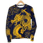 Gold Japanese Dragon Pattern Print Men's Crewneck Sweatshirt GearFrost