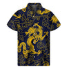 Gold Japanese Dragon Pattern Print Men's Short Sleeve Shirt