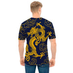 Gold Japanese Dragon Pattern Print Men's T-Shirt